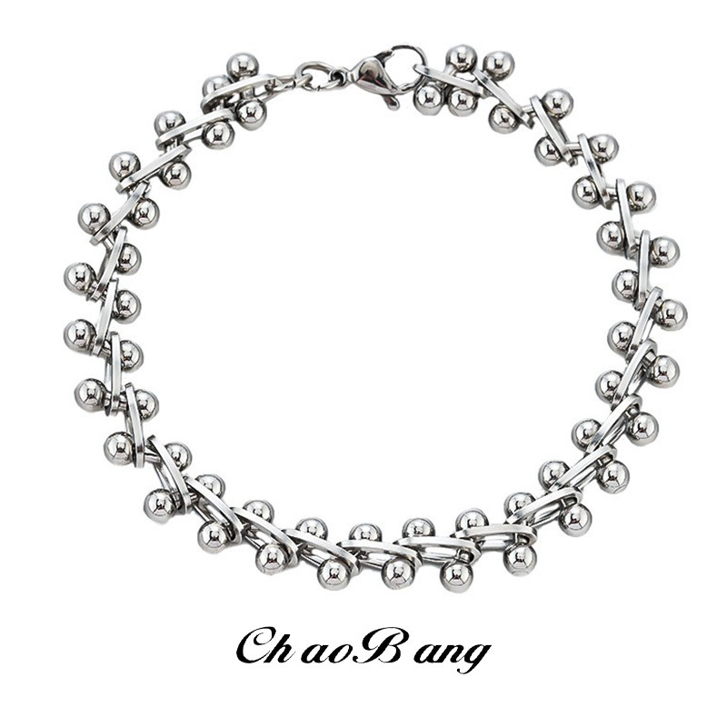 Cross-Border Hot-Selling Braided Cross Bead Bracelet for Men, Titanium Steel Fashion Trendy Jewelry, Versatile Hand Accessory for Women