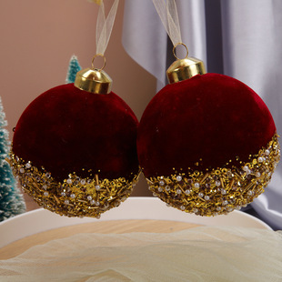 Cross-border Christmas decorations wine red flocking glass ball Christmas tree pendant window scene decorations