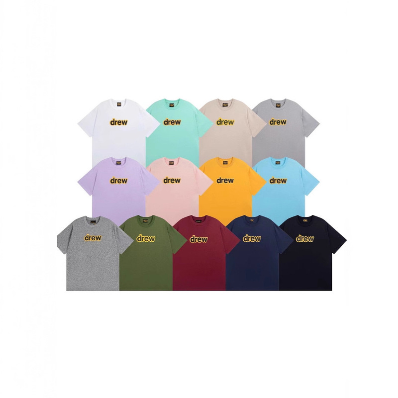 Cross-Border Trendy Brand Drew Smiley Face Short-Sleeved Men's and Women's American Summer Pure Cotton Loose Couple Wear T-Shirt Tops Half-Sleeved Shirts Cross-Border Trendy Brand Drew Smiley Face Short-Sleeved Men's and Women's American Summer Pure Cotton Loose Couple Wear T-Shirt Tops Half-Sleeved Shirts