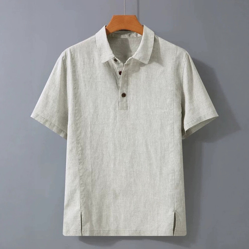 High-End Cotton and Linen Short-Sleeved T-Shirt for Men, Summer Thin Casual Collared Pullover, Loose Half-Sleeved Top Made of Pure Linen High-End Cotton and Linen Short-Sleeved T-Shirt for Men, Summer Thin Casual Collared Pullover, Loose Half-Sleeved Top Made of Pure Linen