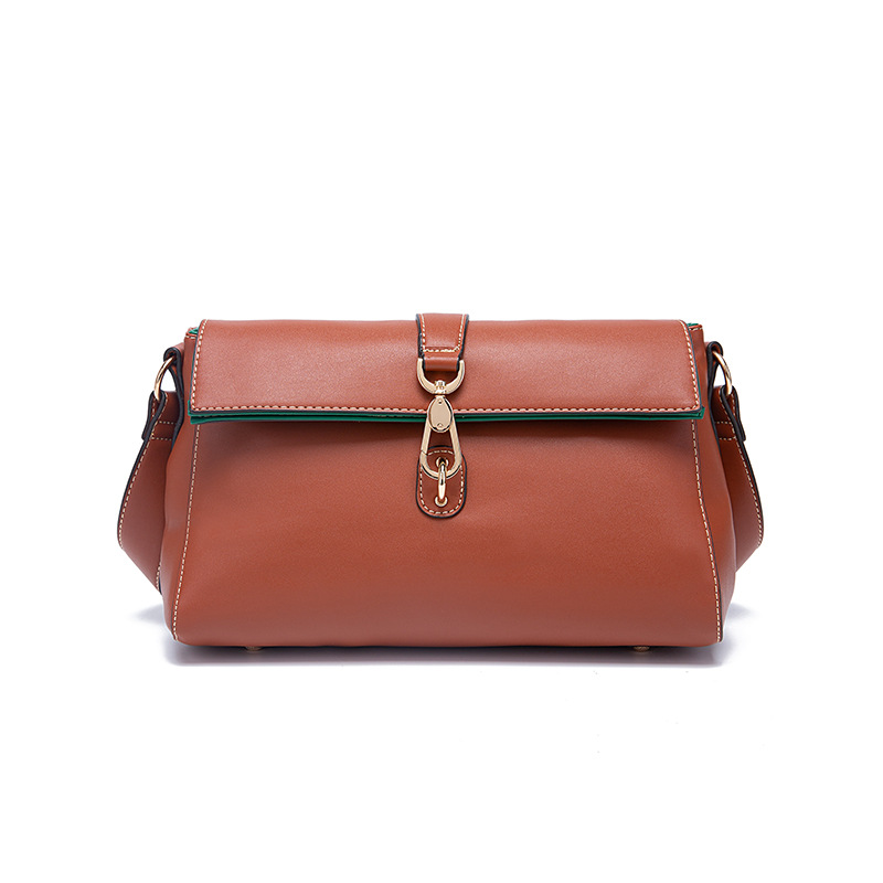 Flip Soft Leather Bag Wide Shoulder Strap Women's Shoulder Bag Lock Fashion Solid Color Simple_voghion.com