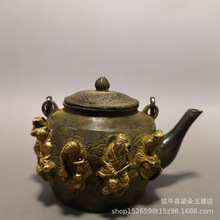 仿古纯铜八仙壶铜鎏金茶壶酒壶水壶摆件古玩收藏茶道铜壶工艺品