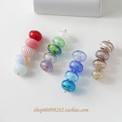 カラー中空ガラス太った平円隔珠直孔diyビーズブレスレット線路耳飾り材料部品