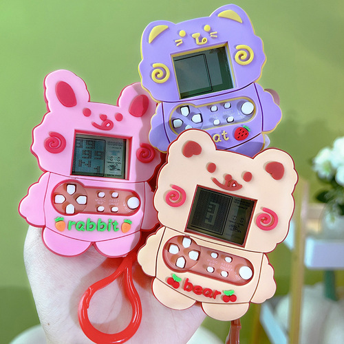 Cartoon mini handheld whack-a-mole game console camera dancing machine puzzle keychain pendant fun student gift