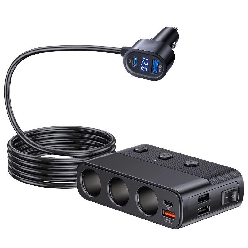 車載充電器 1対3 車用シガーソケット変換プラグ USB充電ヘッド PD65W急速充電 車内用|undefined