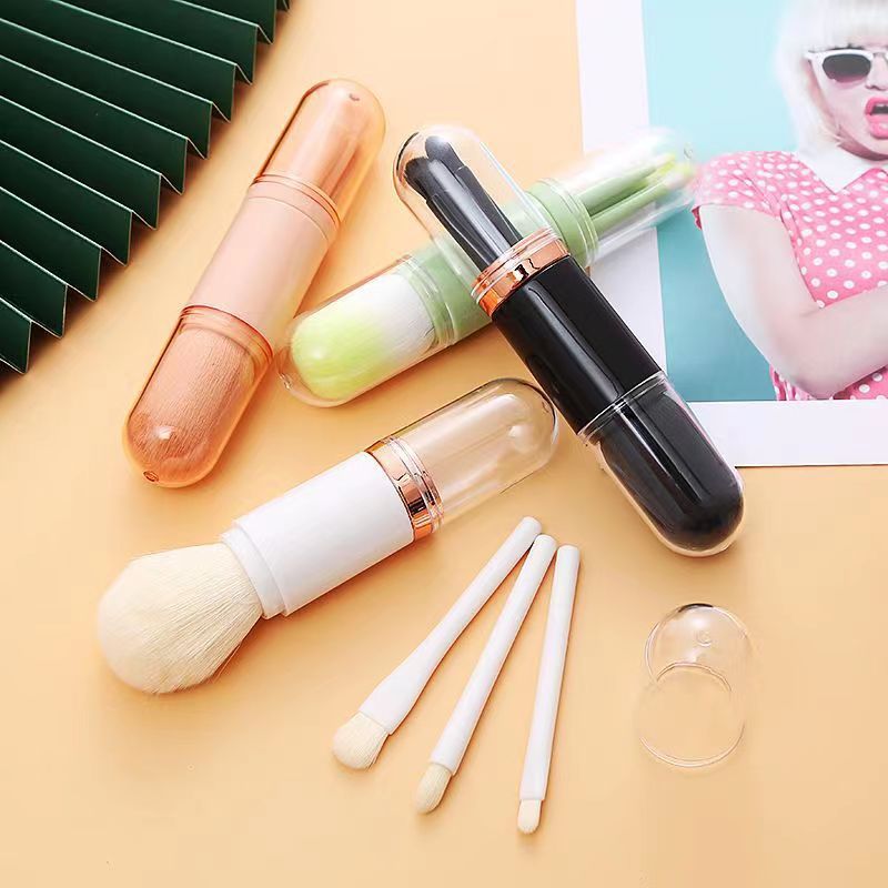 便携伸缩多功能化妆刷腮红有盖四合一组合散粉套装迷你眼影刷超软