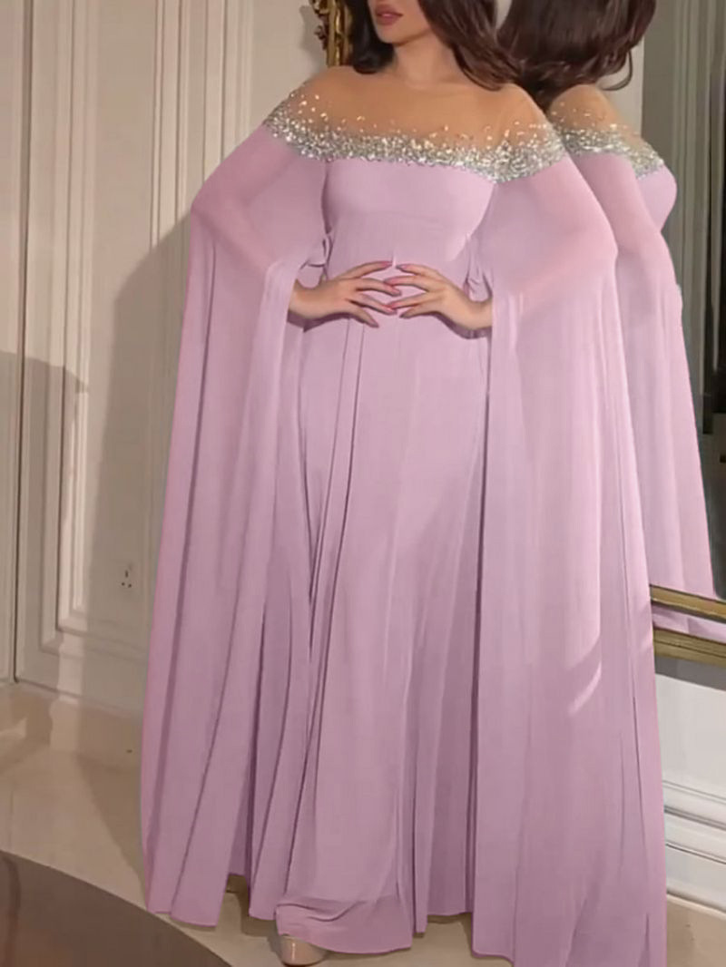 Vestido de Noche Elegante y Sexy de Estilo Europeo y Americano, Primavera/Verano 2023, Cintura Alta, con Pedrería y Perlas, en Chifón. image 8
