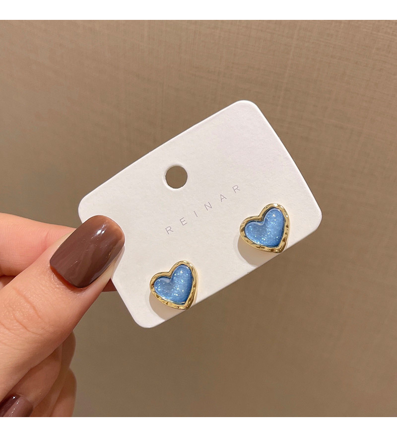 Korean style blue small heart-shaped earrings
