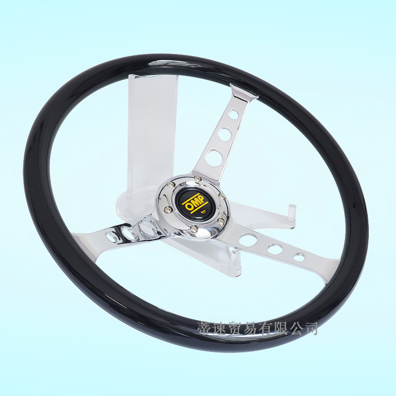 Factory direct sales OMP modified glossy black round hole 15inch steering wheel 380mm concave electroplated universal hole spacing 70mm