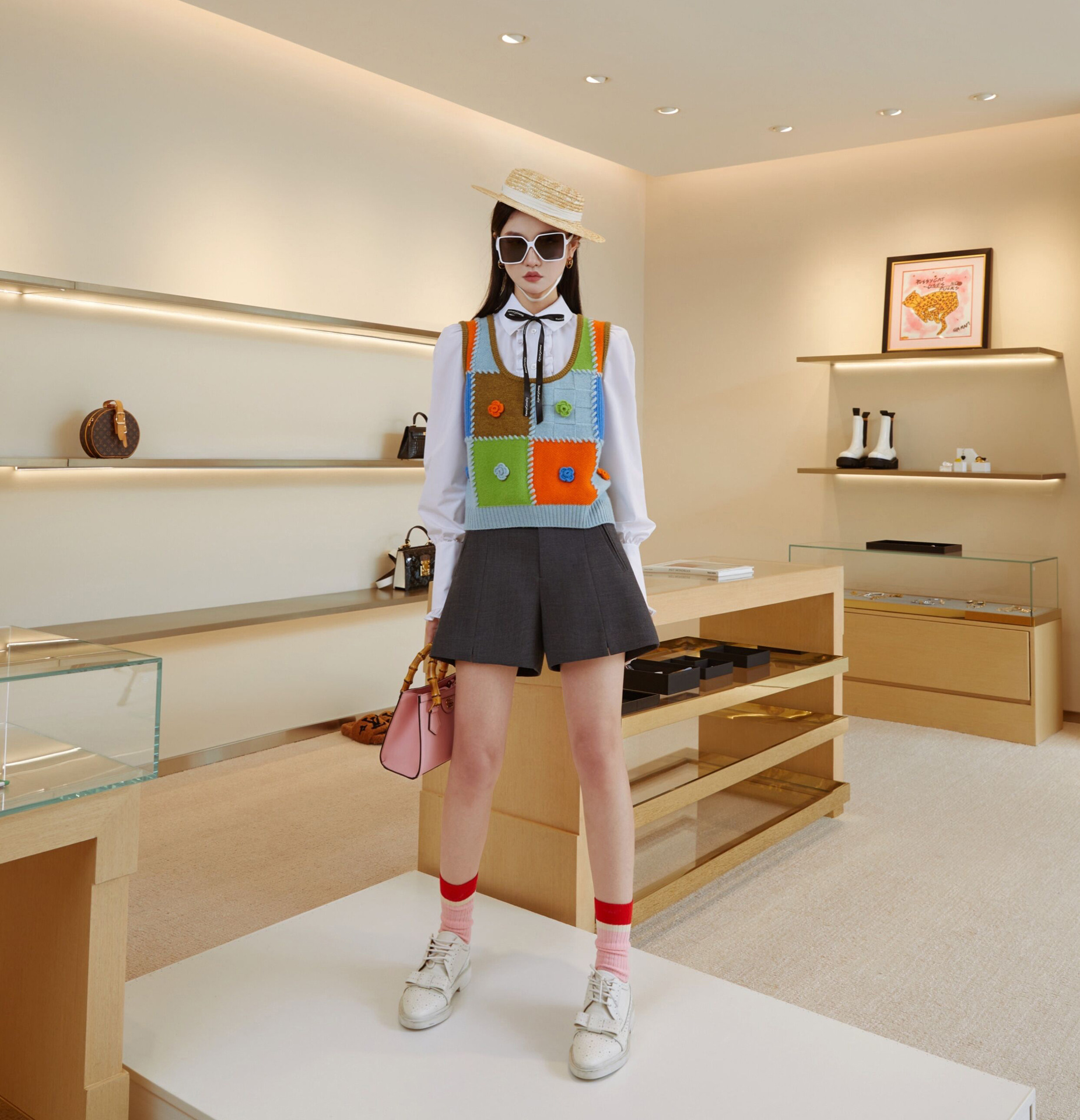 多色拼接时尚背心2022新款设计师款莫奈玫瑰花园针织衫马甲重工潮