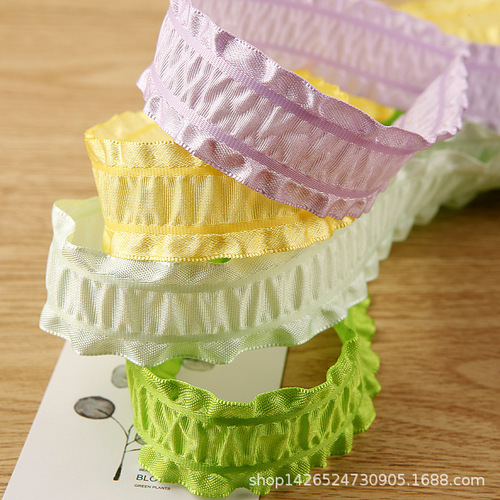 Ruffled polyester ribbon diy bow hair accessories clothing gift box flower packaging striped skirt ribbon