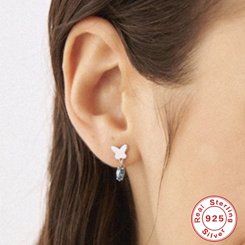 Fashion Butterfly Sterling Silver Plating Zircon Drop Earrings 1 Pair