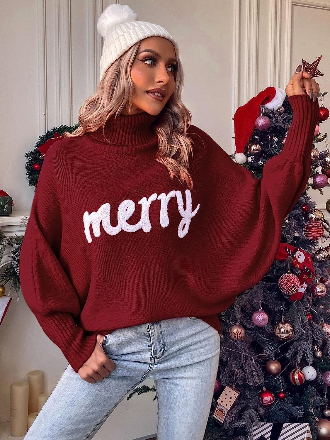 350g Weight Long Sleeve Sleeve Length Pullovers Placket Type Batwing Sleeve Sleeve Type Polyester, Polyacrylonitrile Fiber Fabric Type Long Top Length Sweater Tops Type Daily Occasion Turtleneck Neckline Loose Fit Type Christmas Festival Letter Pattern Winter, Autumn Season Women's Gender Embroidery Design Streetwear Style Wholesale Women's Streetwear Letter Long Sleeve Embroidery Sweaters & Cardigans 14