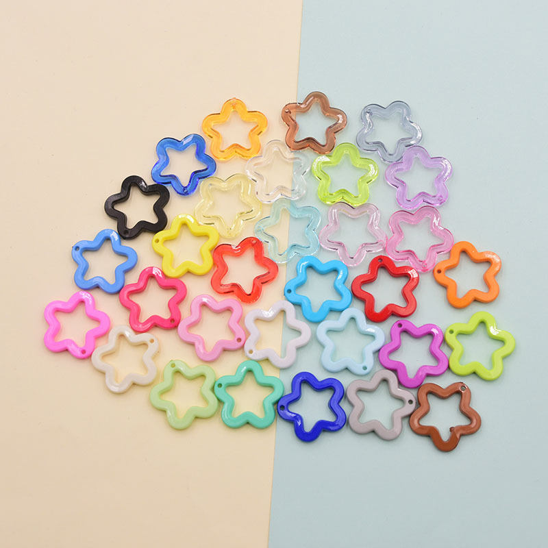 DIY饰品配件30mm亚克力实色彩色五角星花朵梅花形挂件钥匙扣材料