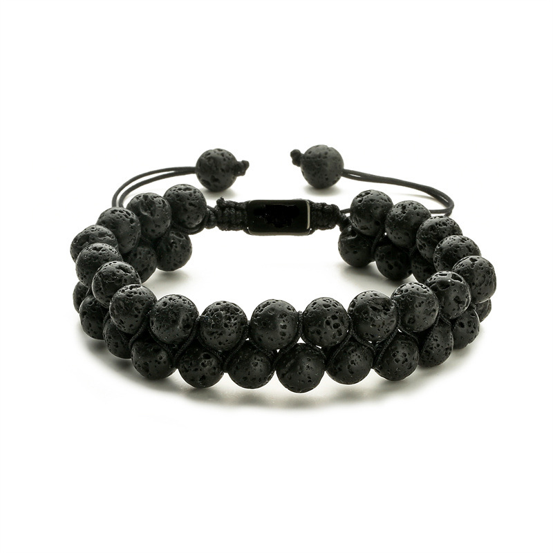 Amazon Venta caliente 8mm Tigre ojo Piedra Negro imán pulsera doble capa tejida Piedra Natural yoga pulsera de cuentas para hombres