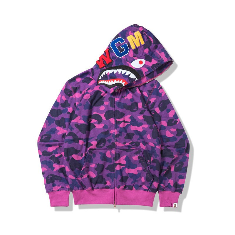 2024 Spring and Autumn 3D Print Shark Head Classic Camouflage Hooded Cardigan Zipper Trendy Brand Sweater Jacket for Men and Women