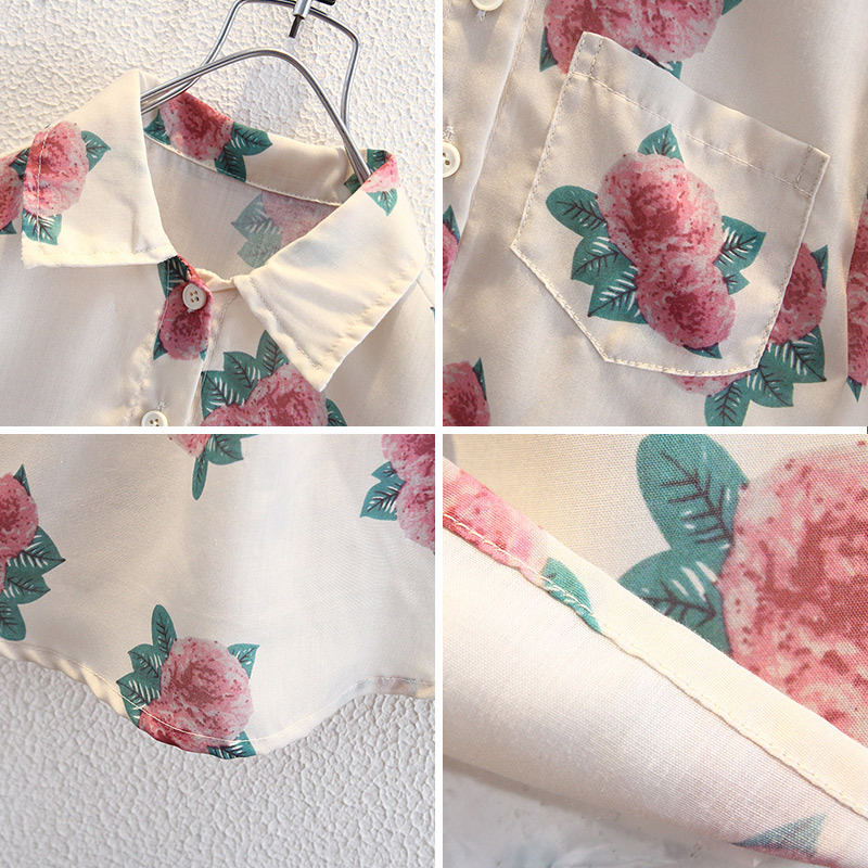 8027 Camisa de manga corta para niños 2025 verano nuevo estilo para niños Camisa de manga corta con estampado de rosas para niños