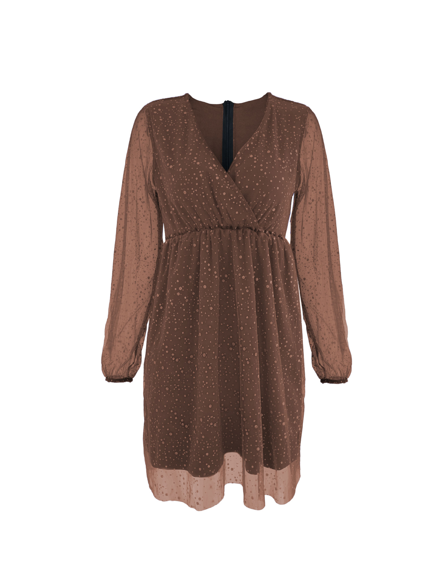 Elegant Mesh Gold Sprinkled V-neck Three-quarter Sleeve Skirt Set_voghion.com