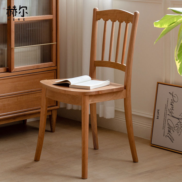 源氏木語實木餐椅櫻桃木復古靠背椅簡約家用餐桌椅子書房書桌椅