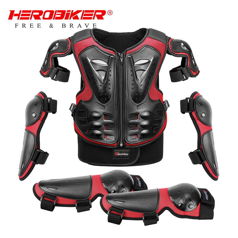 Cinco piezas de chaqueta de armadura para niños rueda de esquí rodilla de protección de codo deportivo de bicicleta de montaña al aire libre cubierta de protección