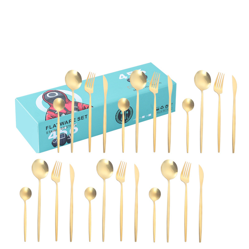 Amazon transfronterizo portugués vajilla de acero inoxidable 24 piezas conjunto cuchillo de comida occidental, tenedor y cuchara YY pequeña caja traje regalo de boda