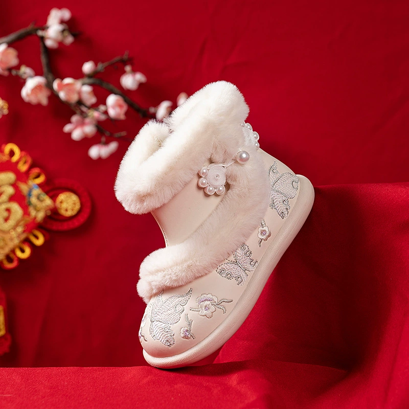 Туфли для девочек Hanfu 2024 зимние новые детские снежные сапоги