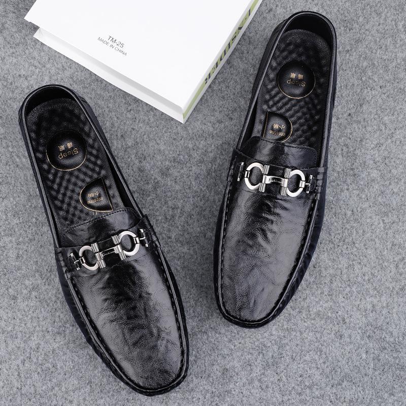 Zapatos de lujo ligero Bean para hombres de cuero genuino 2025 nuevos zapatos de estilo perezoso marca de moda impresión informal británica zapatos Lefour