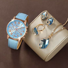 跨境爆款三眼新款腕表皮革表带石英表日内瓦刻度手表时尚