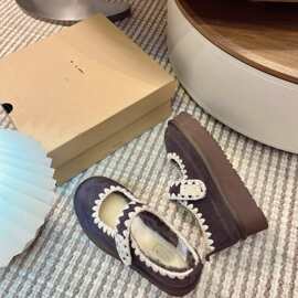 厚底雪地靴女冬季新款毛绒短筒靴棕色毛毛鞋复古一脚蹬棉鞋女