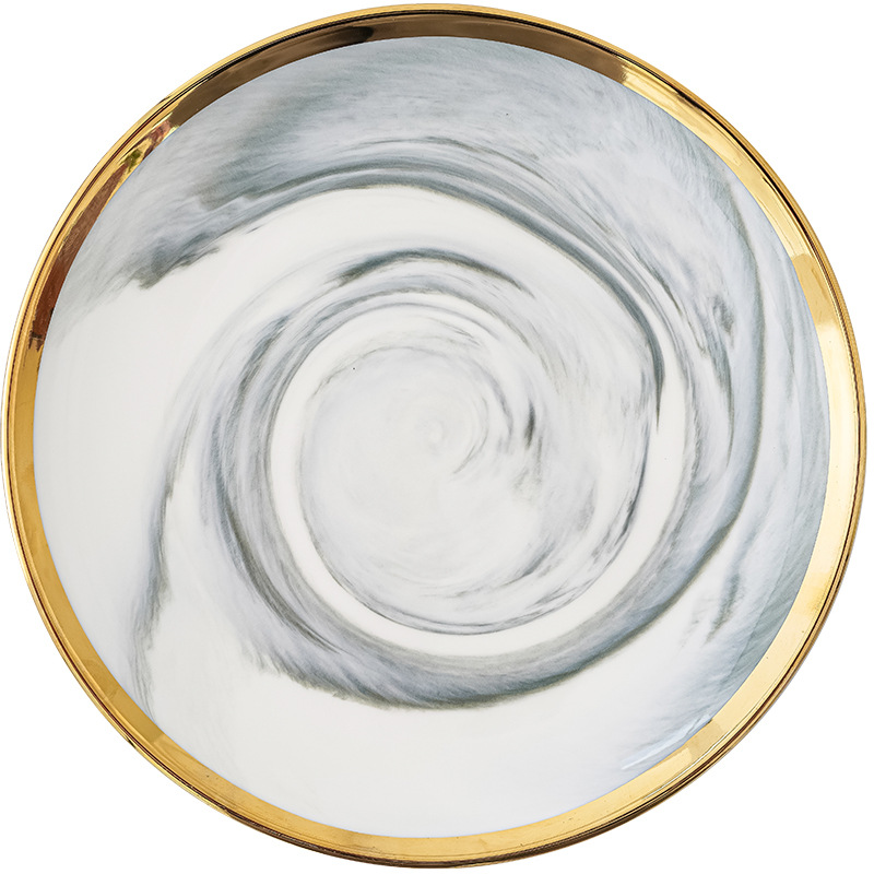 Nórdico creativo borde dorado cerámica marmolado placa Occidental Placa de pasta hogar Placa de filete Placa de postre Placa de oscilación