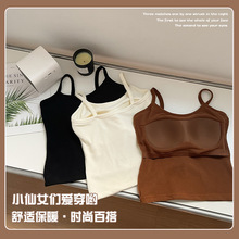 秋冬新款加厚磨毛发热保暖吊带背心女带胸垫内搭外穿显瘦保暖上衣