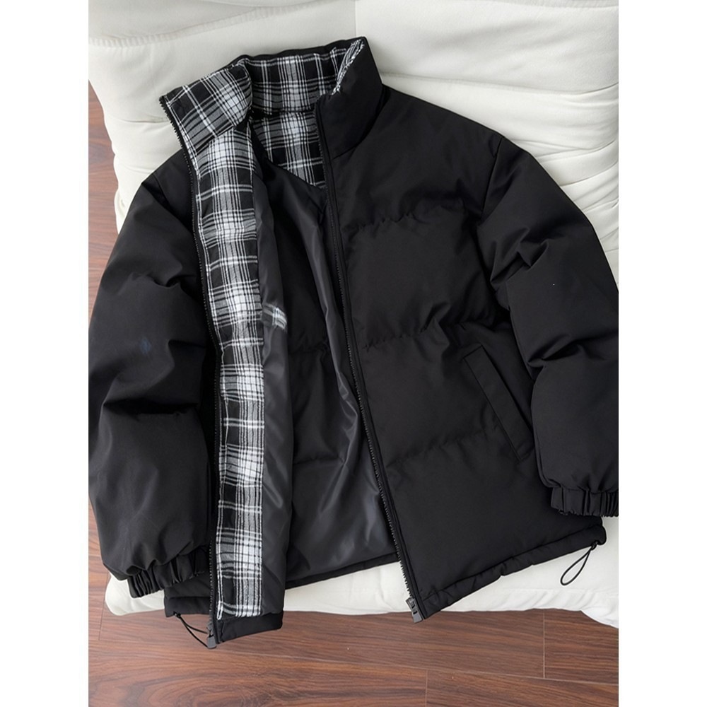 棉衣外套男黑色格子拼短棉服男冬季cleant保暖面包服立领棉衣外套