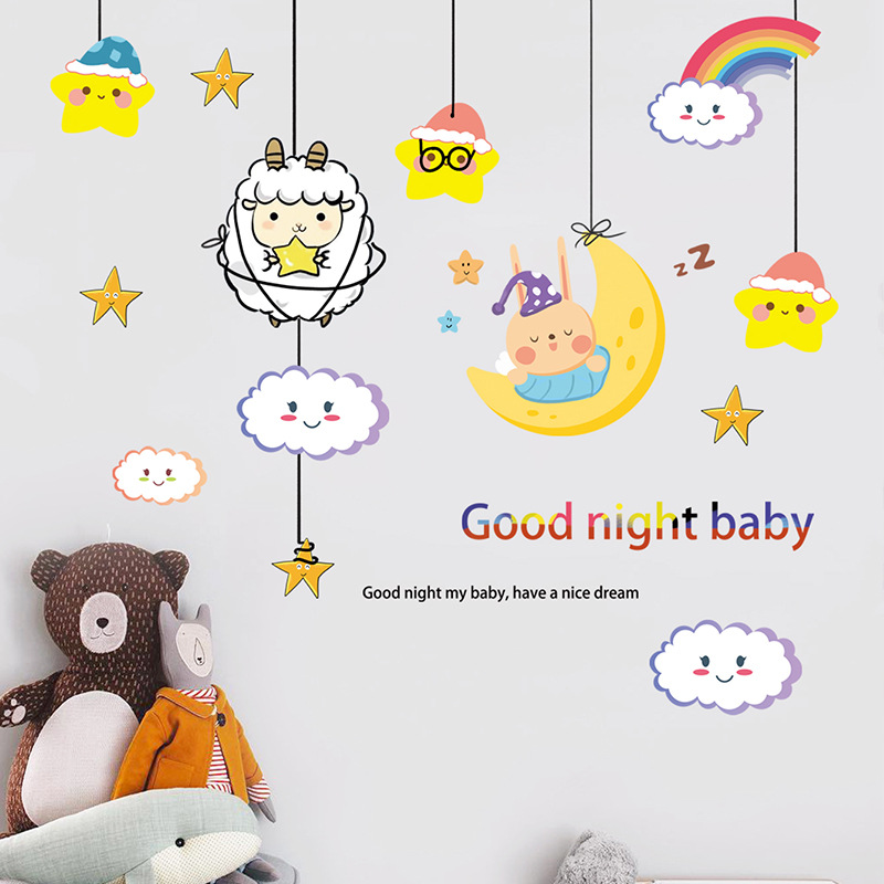 New Cartoon Moon Cloud Rainbow Lamb Star Room Wall Sticker Wholesale Nihaojewelry display picture 7