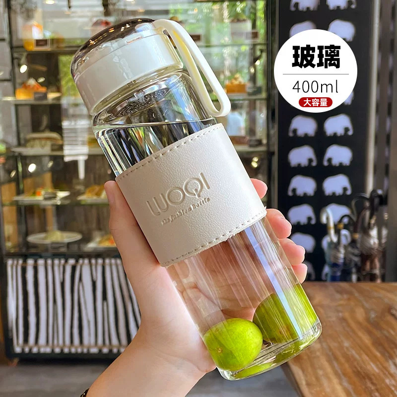 Glass Cup for Male and Female Students, Heat-Resistant, Explosion-Proof, Simple Cup with Tea Strainer, High-Temperature Resistant, Portable Korean-Style Water Cup, Handy Cup