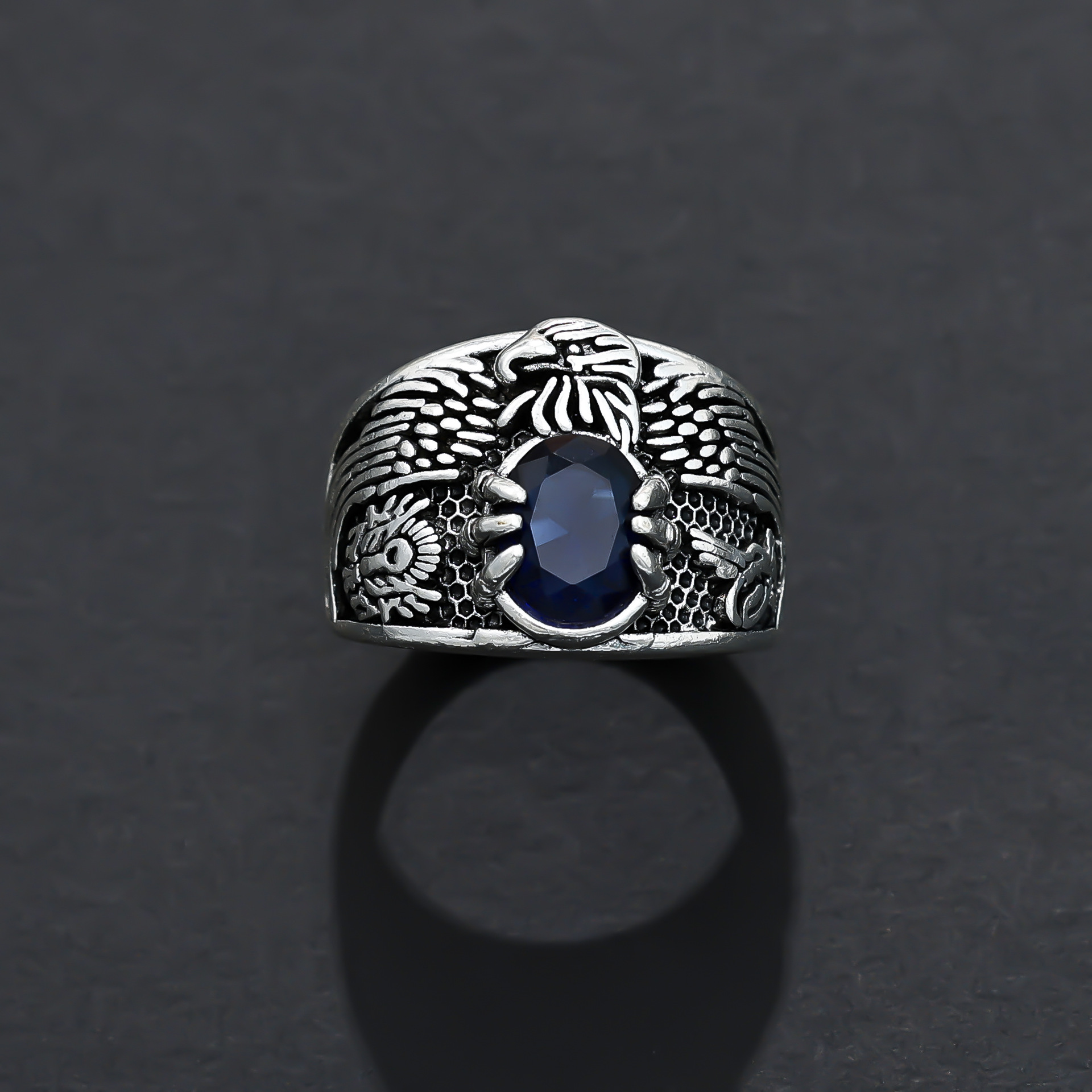 Anillo de valiente granate retro Sutra del corazón de plata anti-tailandés para hombres Anillo individual para hombres Corindón rojo Anillo de apertura de sapo dorado