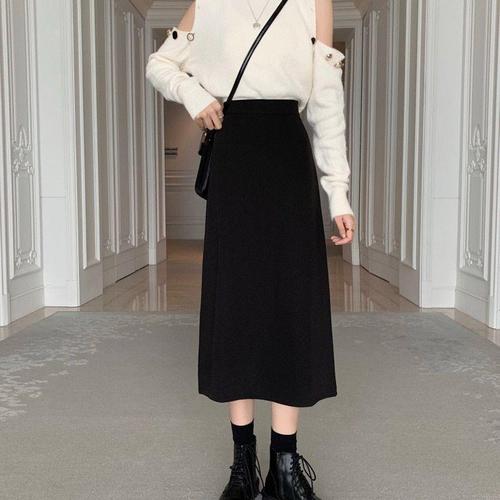 Women's Suit Semi-Skirt Plus Size A-Line Skirt with High Waist, Spring and Autumn Season, Back Slit One-Step Skirt