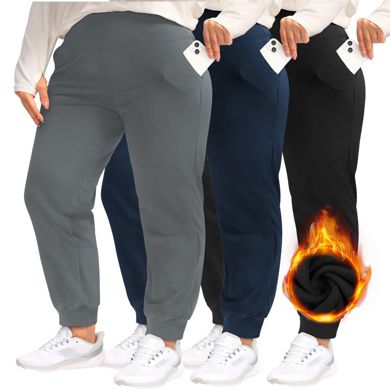 Cross-border Fleece plus size fleece-lined Sports Pants Women's High Waist Abdominal Warm Exercise Jogging Autumn and Winter Sports Pants