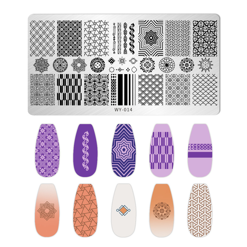 跨境美甲印花板格纹豹纹牛仔纹Nailplate不锈钢指甲复古模板转印|undefined