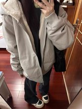 羊羔绒毛外套女2025春夏新款学生宽松百搭加绒加厚连帽棉衣棉服女