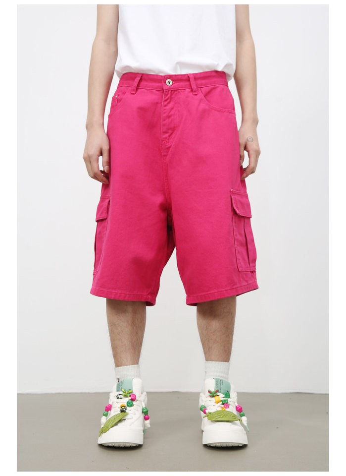 Quần short denim nam ống rộng ống đứng lửng 5 tấc phong cách Hàn, form rộng rãi dễ phối đồ — Hồng đào, Màu be nhạt, Màu cà phê, Trắng be chi tiết 9