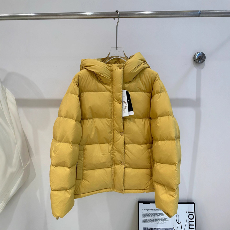 平湖95白鸭绒羽绒服女2025新款韩版短款连帽小个子紫色面包服外套|undefined