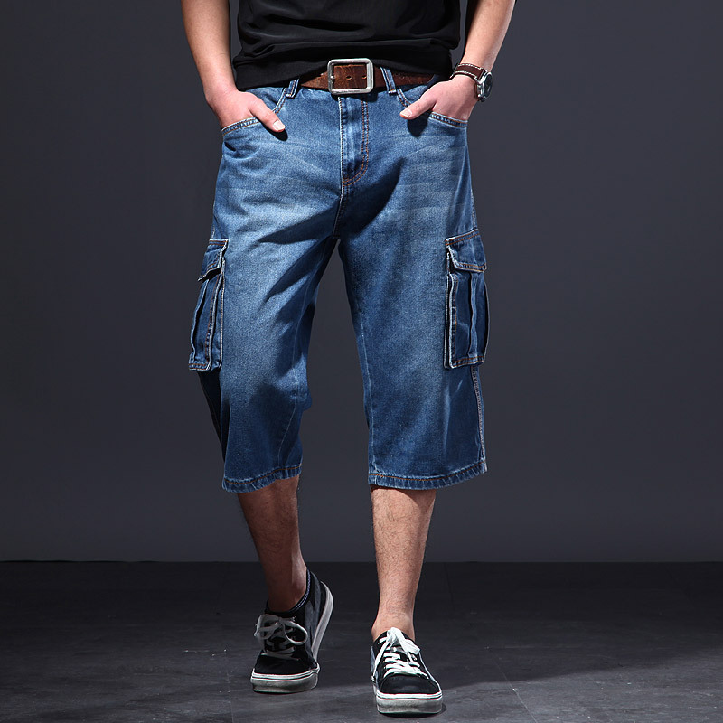 Amazon Summer Thin Loose Multi-Pocket Cargo Pants Denim Shorts Capri Pants Casual Jeans Men