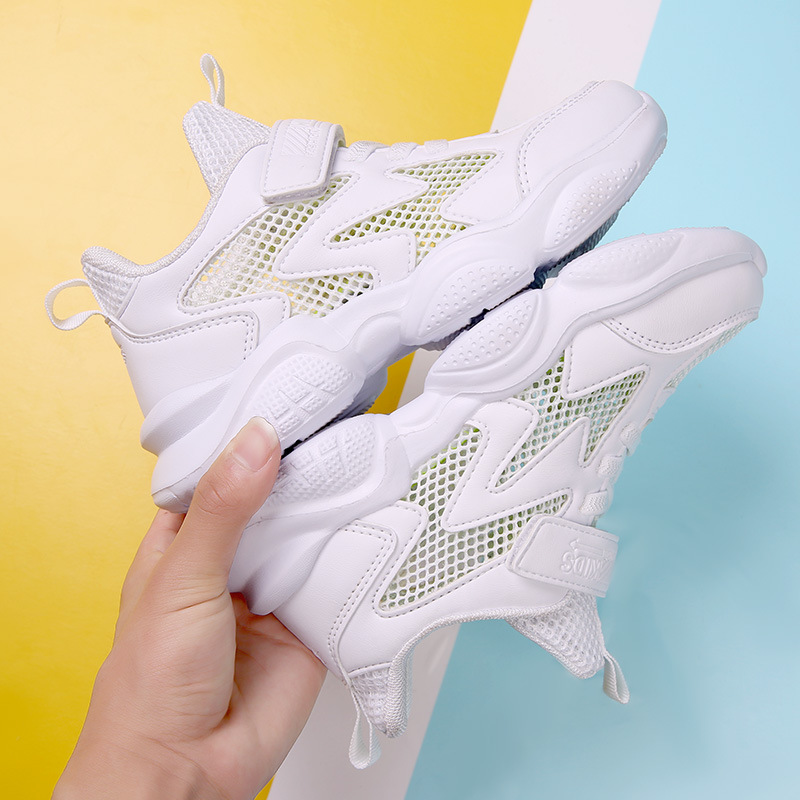 8855 zapatos para niños, zapatos blancos para niños grandes y medianos, zapatos deportivos transpirables de primavera y otoño, zapatos casuales de malla de marca de moda, suela suave