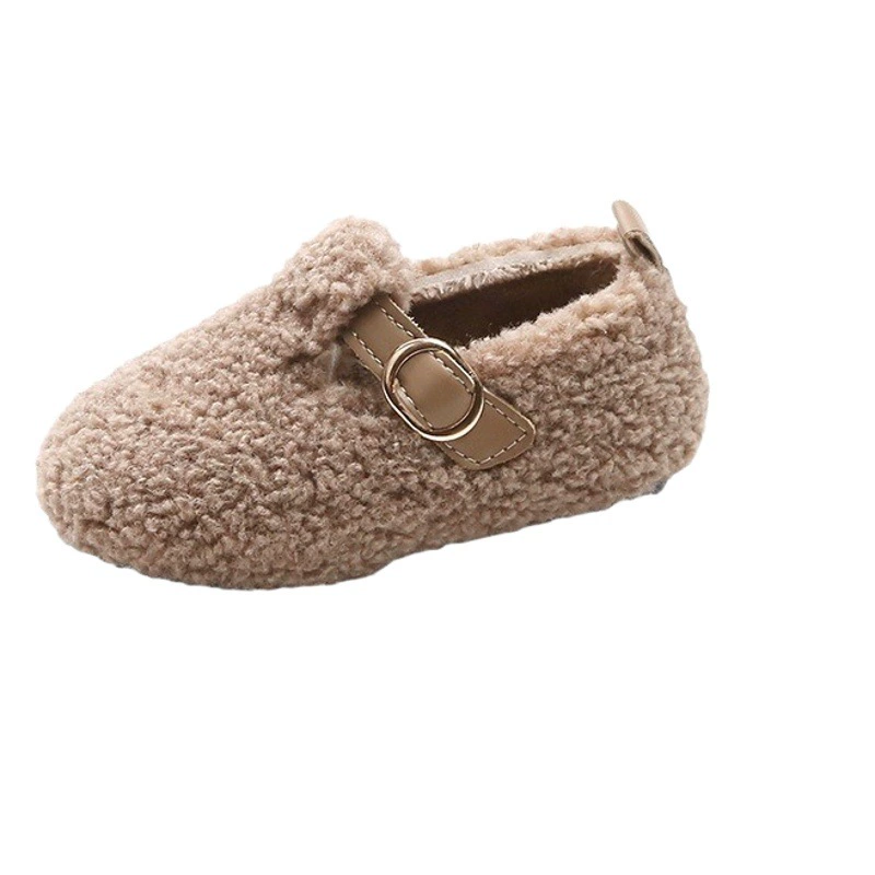 Детские хлопковые туфли 2025 года, зимний стиль, для девочек, с мягкой подошвой, для малышей, для детского сада, домашние, на флисовой подкладке, утолщенные, плюшевые, лоферы
