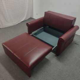 现代简约圆扶手设计酒红色皮艺沙发小户型客厅卧室多功能沙发床