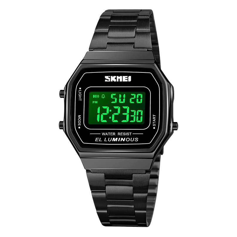 Skmei moda pequeño cuadrado reloj electrónico calle hip hop metal clásico correa de acero 1647