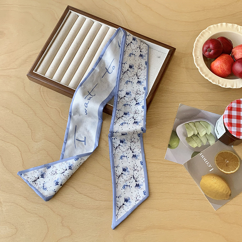 Bufandas de seda para mujeres de verano nuevo bufandas de moda flores y hierbas toallas de muñeca bolsas largas cinta cinturón atar cabello flotante