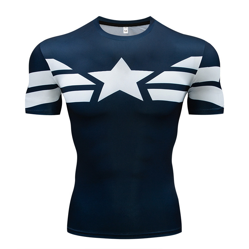 ヨーロッパとアメリカのアベンジャーズ 3D Tシャツスポーツタイツメンズ吸汗性フィットネスバスケットボールユニフォームメンズ半袖弾性|undefined