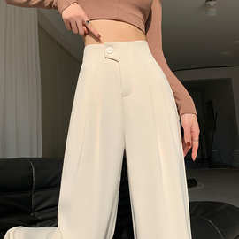 咖色阔腿裤女夏季新款2024年窄版高腰时尚宽松垂感小个子拖地裤