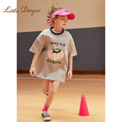 2024 Summer New Girls' T-Shirt Dress Pure Cotton Breathable Stylish Children's Big Kids Skirt Summer Girls' Dress